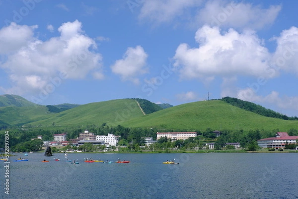 Obraz 夏の白樺湖と車山の風景