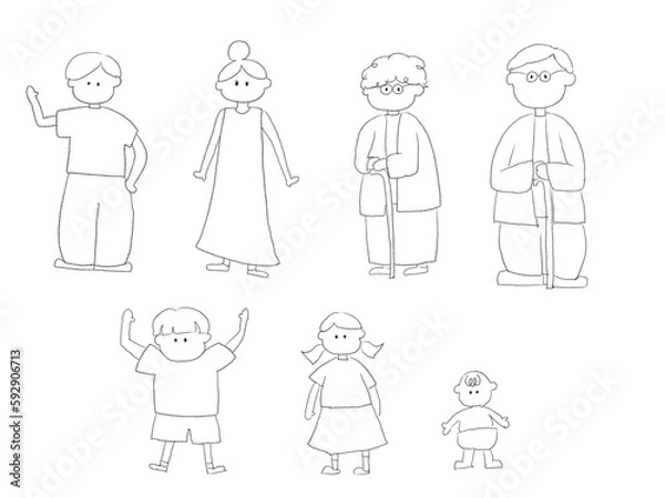 Obraz 線画　家族