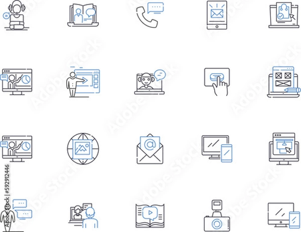 Fototapeta Mass media outline icons collection. Media, Mass, Journalism, Broadcast, Communication, Public, Television vector and illustration concept set. Radio, Social, Networking linear signs
