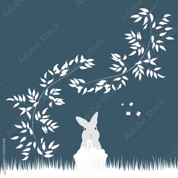 Obraz Happy Easter banner. Trendy Easter design with typography, hand drawn strokes and dots, eggs and bunny. Modern minimalist style. poster, greeting card