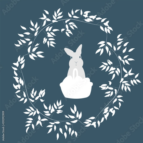 Obraz Happy Easter banner. Trendy Easter design with typography, hand drawn strokes and dots, eggs and bunny. Modern minimalist style. poster, greeting card