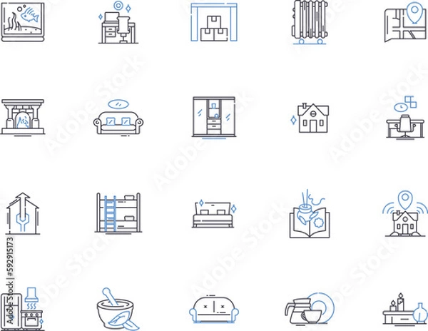 Fototapeta Home outline icons collection. House, Abode, Dwelling, Residence, Domain, Shelter, Haven vector and illustration concept set. Nest, Den, Homely linear signs