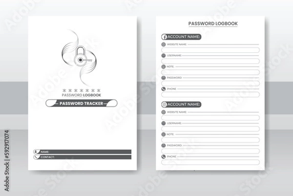 Obraz Password Log Book Template Set. Password Tracker Logbook. password notebook. Printable Password Log A4 Size Easily Editable. Minimalist planner