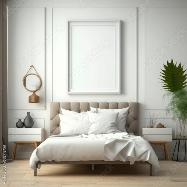 Fototapeta Mockup frame in modern bedroom interior background, Generative AI	
