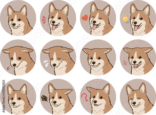 Obraz コーギーの表情アイコンセット（レッドホワイト）