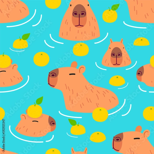 Obraz Cute Capybara seamless pattern background vector design. Capybara in onsen