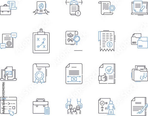 Fototapeta insurance business outline icons collection. Insurance, Business, Risk, Coverage, Policy, Industry, Claims vector and illustration concept set. Underwriting, Liability, Investment linear signs