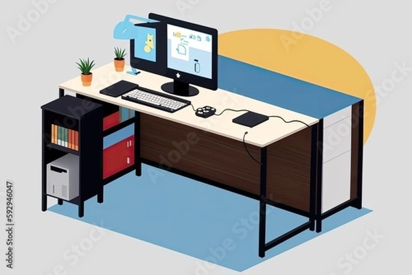 Fototapeta a cute nerd sleeping at a computer desk, digital art