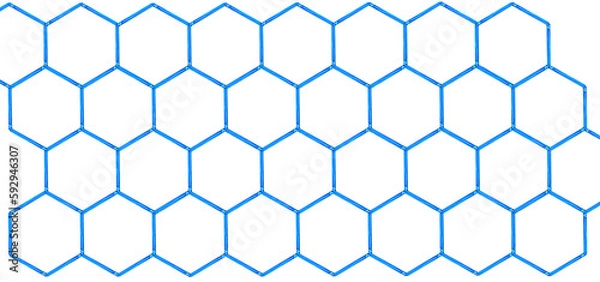 Fototapeta Seamless glowing blue hexagon repeat pattern design on transparent background 