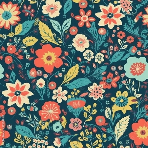 Fototapeta seamless floral pattern, wrappers, wallpapers, postcards, greeting cards, wedding invitations, romantic events, created with Generative Ai technology.