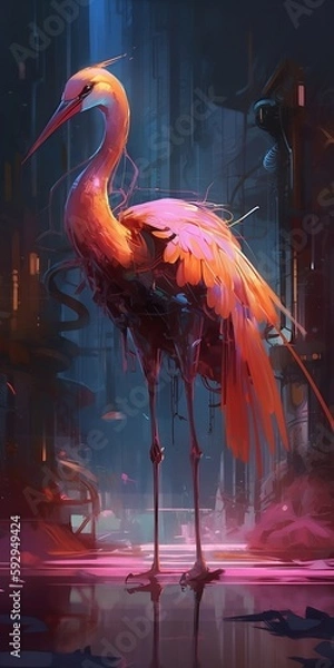 Fototapeta Digital flamingo. Flamingo robot. Pink flamingo. Cyber flamingos. Generative AI.