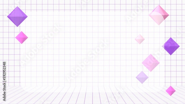 Fototapeta グリッド背景と立体的なひし形の背景　
