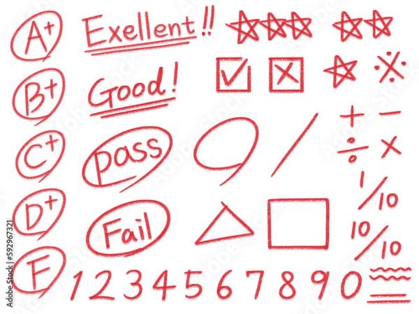 Fototapeta Exam mark written with a red pen, 빨간펜으로 쓴 시험 마크 