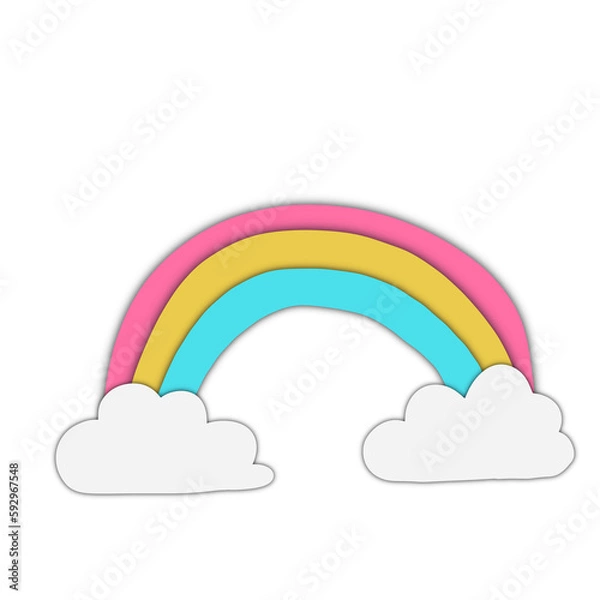 Fototapeta Paper cut style, clouds and rainbow