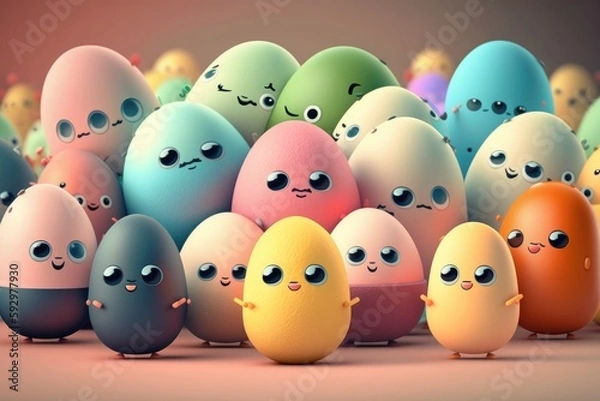 Obraz Happy easter eggs with cute faces