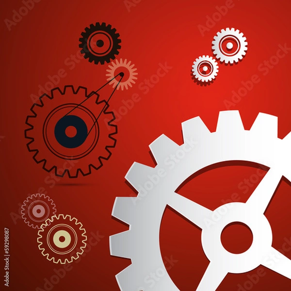 Fototapeta Abstract Paper Vector Cogs, Gears on Red Background