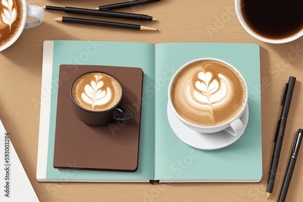 Fototapeta coffee and a  notebook art painting made with Generative AI technology