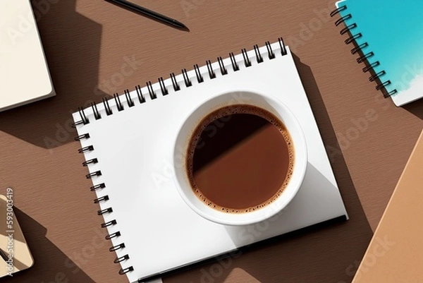 Fototapeta coffee and a  notebook art painting made with Generative AI technology