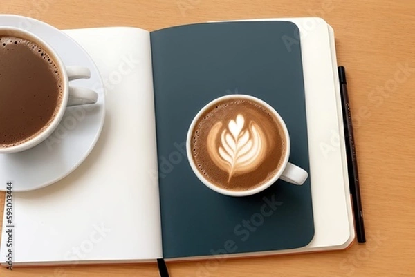 Fototapeta coffee and a  notebook art painting made with Generative AI technology