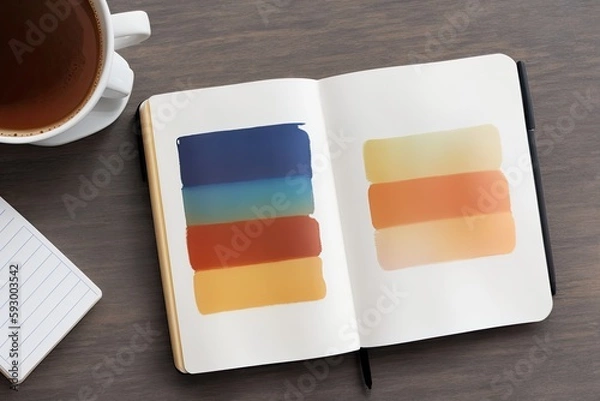 Fototapeta coffee and a  notebook art painting made with Generative AI technology