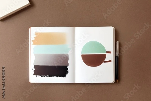 Fototapeta coffee and a  notebook art painting made with Generative AI technology