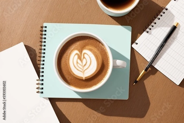 Fototapeta coffee and a  notebook art painting made with Generative AI technology