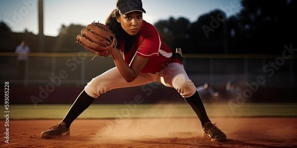 Fototapeta female athlete fast pitch softball player, generative AI