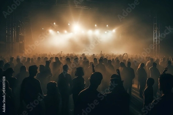 Fototapeta music-concert-stage-and-crowd-smoky AI Generated.