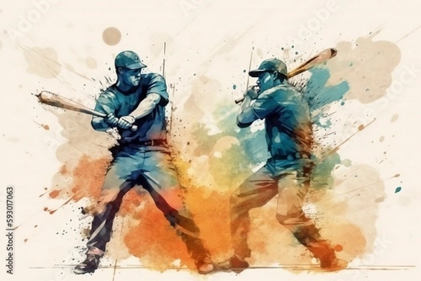 Fototapeta baseball-players-face-off-chalk-explosion AI Generated.