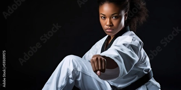 Fototapeta close up of a female practicing martial arts, generative AI