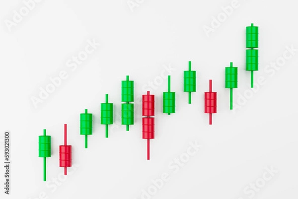 Obraz Growing up trend candle stick chart of red and green the oil barrel  .3d render