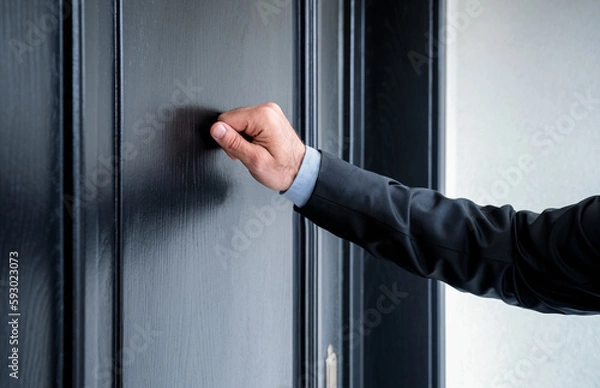Obraz Close up of young man knocking on the door
