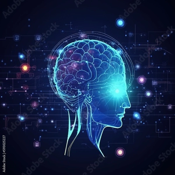Fototapeta The patient's brain is diagnosed and examined using medical technology. Artificial intelligence, medical healthcare innovation. generative ai