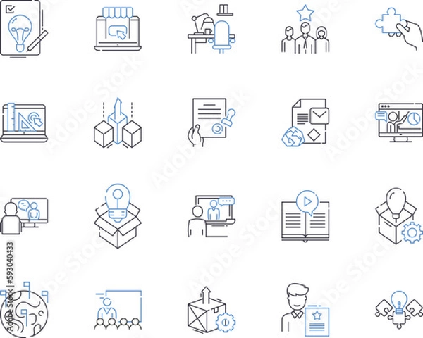 Fototapeta Marketing and business outline icons collection. Marketing, Business, Advertising, Promotion, Strategy, Branding, Consumer vector and illustration concept set. Digital, Social, Networking linear signs