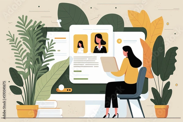 Fototapeta HR manager checking cv with candidate, search new person in team. Illustration generative AI