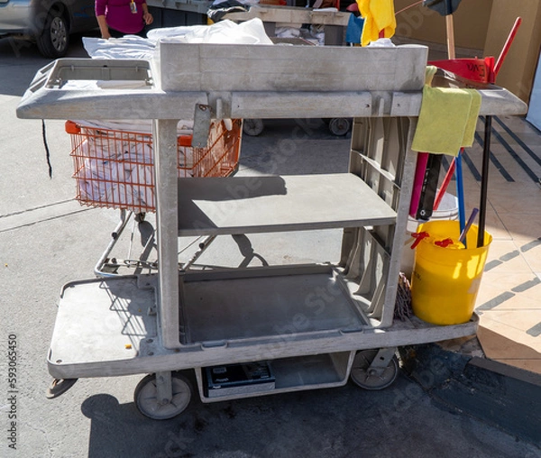 Obraz Hotel maid trolley with room linen