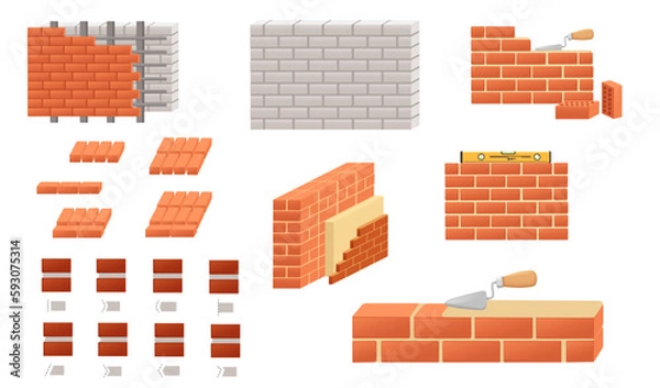 Obraz Set of brick walls vector illustration on white background