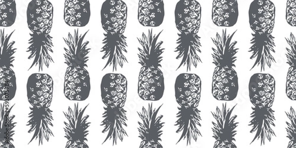 Fototapeta tropical pineapple pattern seamless vector black and white background, for wallpaper, surface design, textile and fabric