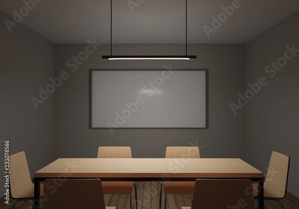 Fototapeta Conference room or a compact classroom, 3d rendering. Office or educational institution meeting room with whiteboard