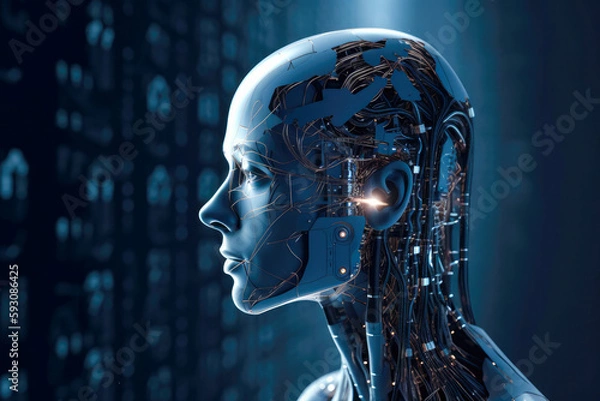 Obraz Highly advanced artificial intelligence for the future rise in technological singularity using deep learning algorithms, human android concept, high quality generative ai