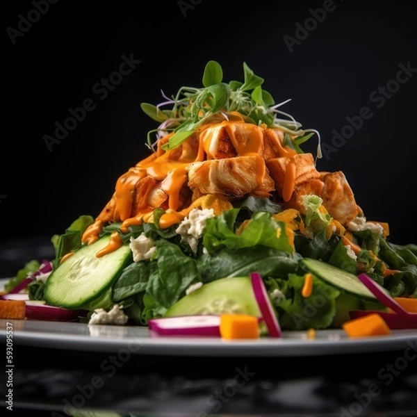 Fototapeta Buffalo Chicken Salad - Generative AI Illustration