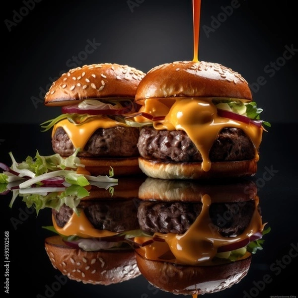 Fototapeta Double Double Single Burgers - Generative Ai Illustration