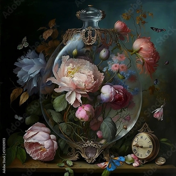 Obraz Flowers and Butterflies: A Timeless Beauty (ai generated)