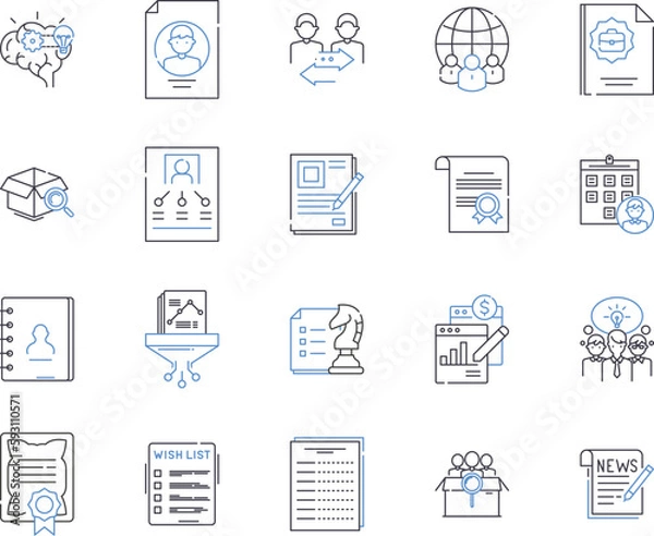 Fototapeta Document flow outline icons collection. Document, Flow, Management, Automation, Tracking, Log, System vector and illustration concept set. Audit, Review, Storage linear signs