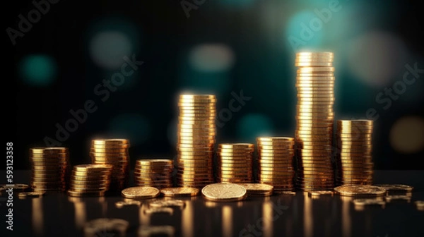 Fototapeta Gold trade chart stock analysis on growth financial business money market 3d background Generative AI