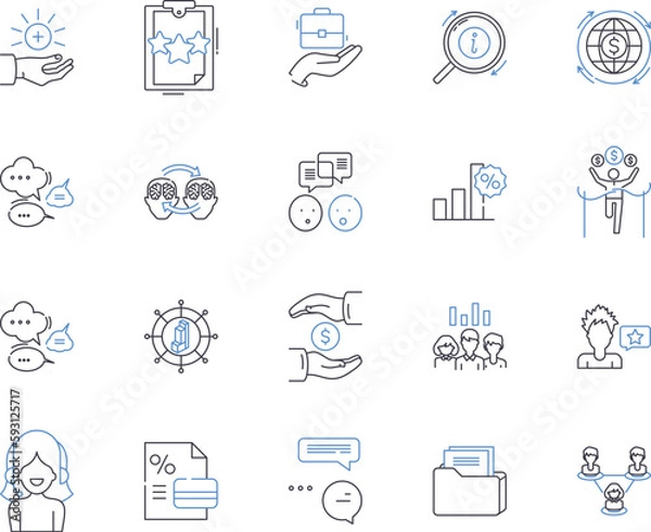 Fototapeta FinTech outline icons collection. Fintech, Payments, Banking, Security, Blockchain, Mobile, AI vector and illustration concept set. BigData, PersonalFinance, Cybersecurity linear signs
