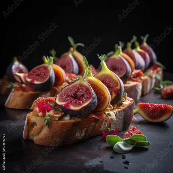 Fototapeta Fig Crostini Appetizer - Generative Ai Illustration
