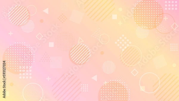 Obraz ピンクオレンジのグラデーションと色々な形の抽象背景　ワイド