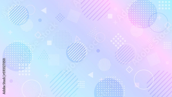 Obraz パープルブルーのグラデーションと色々な形の抽象背景　ワイド