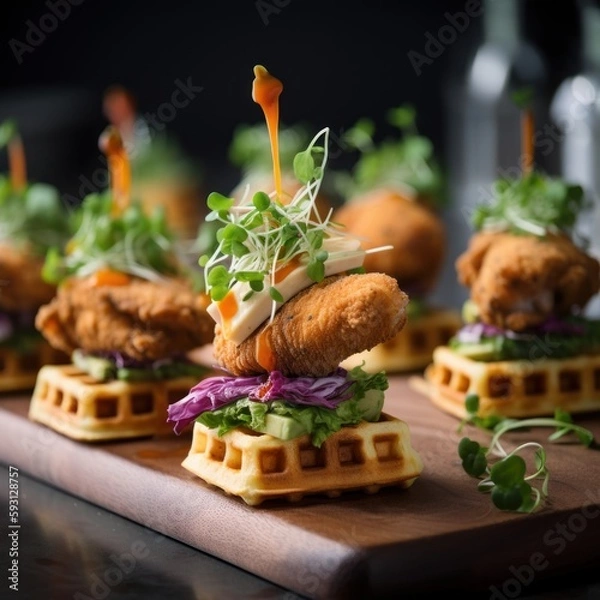 Fototapeta Chicken and Waffle Brite Bites - Generative Ai Illustration